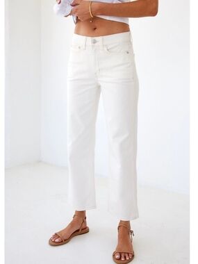 AYR The Easy Easy, Mid-Rise Cropped Straight Jeans, Sea Salt